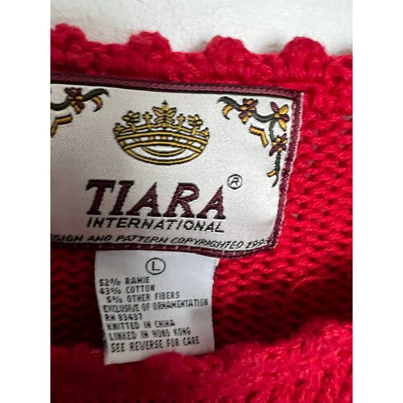 Vintage Tiara Christmas Sweater Womens Large Red Tree Knit '98 Ugly Party Cotton - Picture 6 of 6